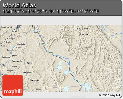 Shaded Relief 3D Map of the Area around 1° 24' 2" S, 30° 40' 29" E