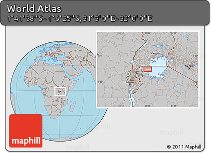 Gray Location Map of the Area around 1° 24' 2" S, 31° 31' 29" E
