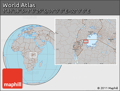 Gray Location Map of the Area around 1° 24' 2" S, 31° 31' 29" E