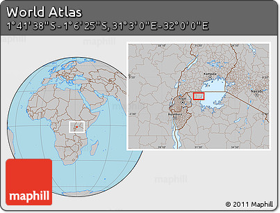 Gray Location Map of the Area around 1° 24' 2" S, 31° 31' 29" E