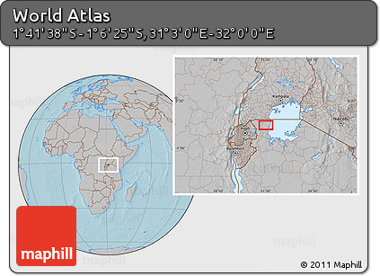 Gray Location Map of the Area around 1° 24' 2" S, 31° 31' 29" E, hill shading