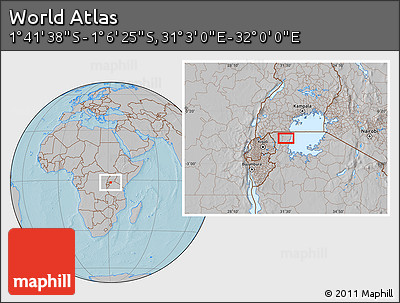 Gray Location Map of the Area around 1° 24' 2" S, 31° 31' 29" E, hill shading