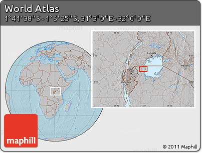 Gray Location Map of the Area around 1° 24' 2" S, 31° 31' 29" E, hill shading