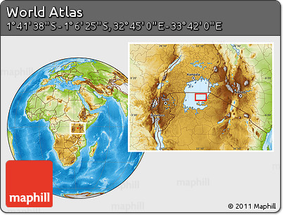 Physical Location Map of the Area around 1° 24' 2" S, 33° 13' 30" E