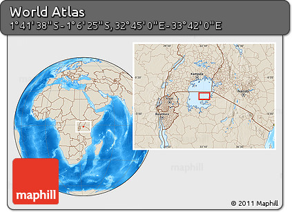 Shaded Relief Location Map of the Area around 1° 24' 2" S, 33° 13' 30" E