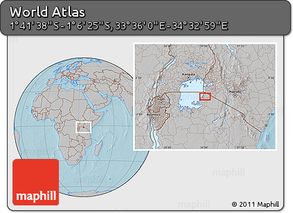Gray Location Map of the Area around 1° 24' 2" S, 34° 4' 30" E, hill shading