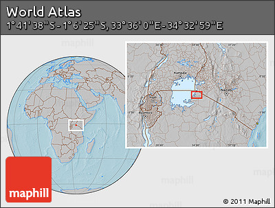 Gray Location Map of the Area around 1° 24' 2" S, 34° 4' 30" E, hill shading
