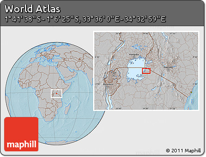 Gray Location Map of the Area around 1° 24' 2" S, 34° 4' 30" E, hill shading