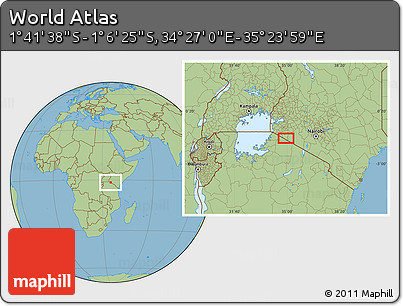Savanna Style Location Map of the Area around 1° 24' 2" S, 34° 55' 29" E