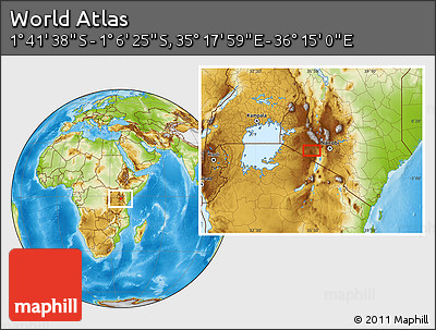Physical Location Map of the Area around 1° 24' 2" S, 35° 46' 29" E