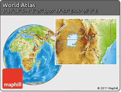 Physical Location Map of the Area around 1° 24' 2" S, 35° 46' 29" E