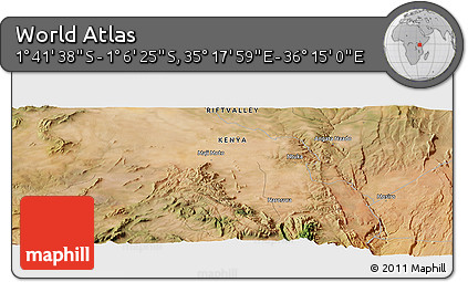 Satellite Panoramic Map of the Area around 1° 24' 2" S, 35° 46' 29" E
