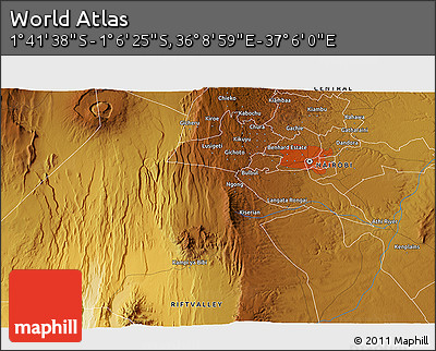 Physical 3D Map of the Area around 1° 24' 2" S, 36° 37' 30" E