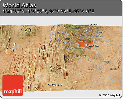 Satellite 3D Map of the Area around 1° 24' 2" S, 36° 37' 30" E