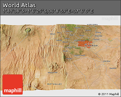 Satellite 3D Map of the Area around 1° 24' 2" S, 36° 37' 30" E