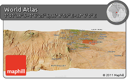 Satellite Panoramic Map of the Area around 1° 24' 2" S, 36° 37' 30" E