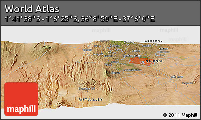 Satellite Panoramic Map of the Area around 1° 24' 2" S, 36° 37' 30" E