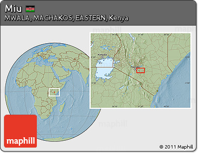 Savanna Style Location Map of Miu, hill shading