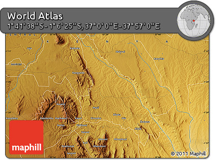 Physical Map of the Area around 1° 24' 2" S, 37° 28' 30" E
