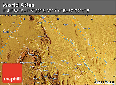 Physical Map of the Area around 1° 24' 2" S, 37° 28' 30" E