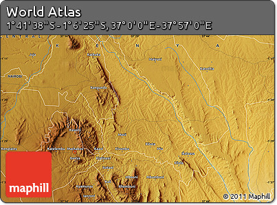 Physical Map of the Area around 1° 24' 2" S, 37° 28' 30" E