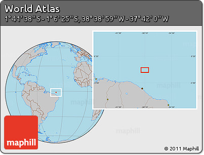 Gray Location Map of the Area around 1° 24' 2" S, 38° 10' 29" W