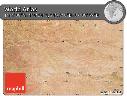 Satellite Map of the Area around 1° 24' 2" S, 39° 10' 29" E