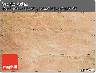 Satellite Map of the Area around 1° 24' 2" S, 39° 10' 29" E