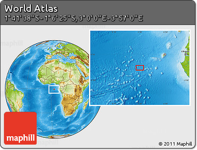Physical Location Map of the Area around 1° 24' 2" S, 3° 28' 30" E