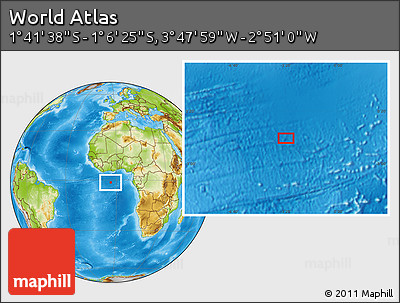 Physical Location Map of the Area around 1° 24' 2" S, 3° 19' 30" W
