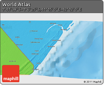 Political 3D Map of the Area around 1° 24' 2" S, 41° 43' 30" E