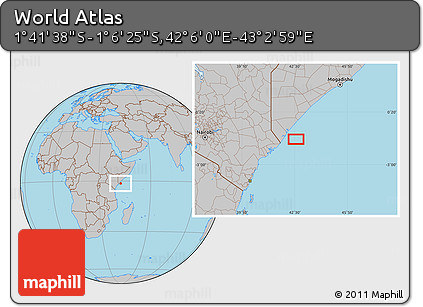 Gray Location Map of the Area around 1° 24' 2" S, 42° 34' 30" E