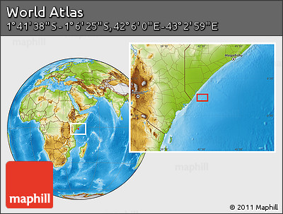 Physical Location Map of the Area around 1° 24' 2" S, 42° 34' 30" E