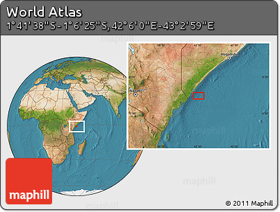 Satellite Location Map of the Area around 1° 24' 2" S, 42° 34' 30" E