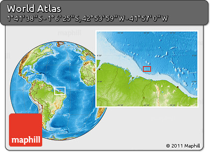Physical Location Map of the Area around 1° 24' 2" S, 42° 25' 29" W
