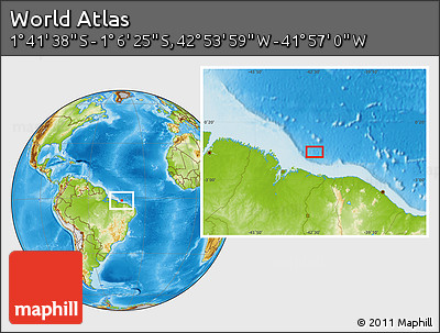 Physical Location Map of the Area around 1° 24' 2" S, 42° 25' 29" W