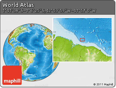 Physical Location Map of the Area around 1° 24' 2" S, 42° 25' 29" W