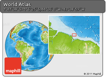 Physical Location Map of the Area around 1° 24' 2" S, 44° 7' 30" W