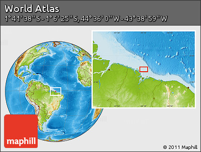 Physical Location Map of the Area around 1° 24' 2" S, 44° 7' 30" W
