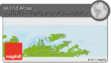 Physical Panoramic Map of the Area around 1° 24' 2" S, 44° 58' 30" W