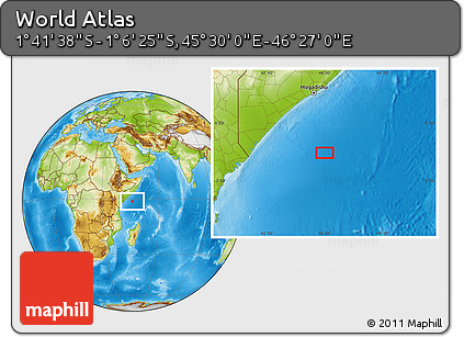 Physical Location Map of the Area around 1° 24' 2" S, 45° 58' 30" E