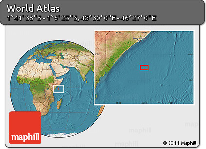 Satellite Location Map of the Area around 1° 24' 2" S, 45° 58' 30" E