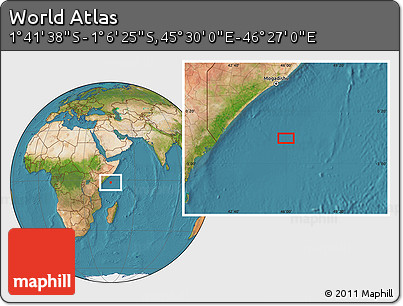Satellite Location Map of the Area around 1° 24' 2" S, 45° 58' 30" E