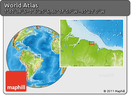Physical Location Map of the Area around 1° 24' 2" S, 45° 49' 30" W