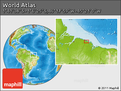 Physical Location Map of the Area around 1° 24' 2" S, 45° 49' 30" W
