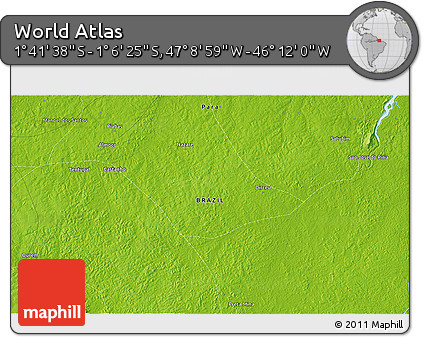 Physical 3D Map of the Area around 1° 24' 2" S, 46° 40' 29" W