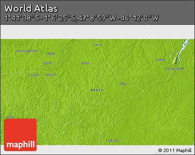 Physical 3D Map of the Area around 1° 24' 2" S, 46° 40' 29" W