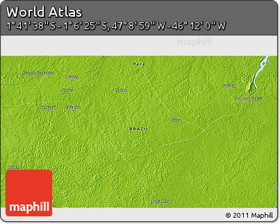 Physical 3D Map of the Area around 1° 24' 2" S, 46° 40' 29" W