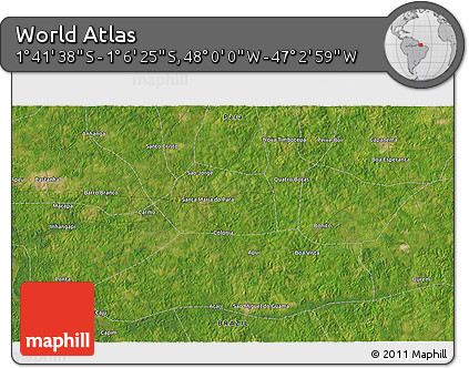 Satellite 3D Map of the Area around 1° 24' 2" S, 47° 31' 29" W