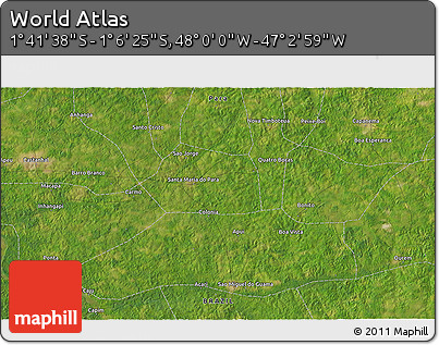 Satellite 3D Map of the Area around 1° 24' 2" S, 47° 31' 29" W
